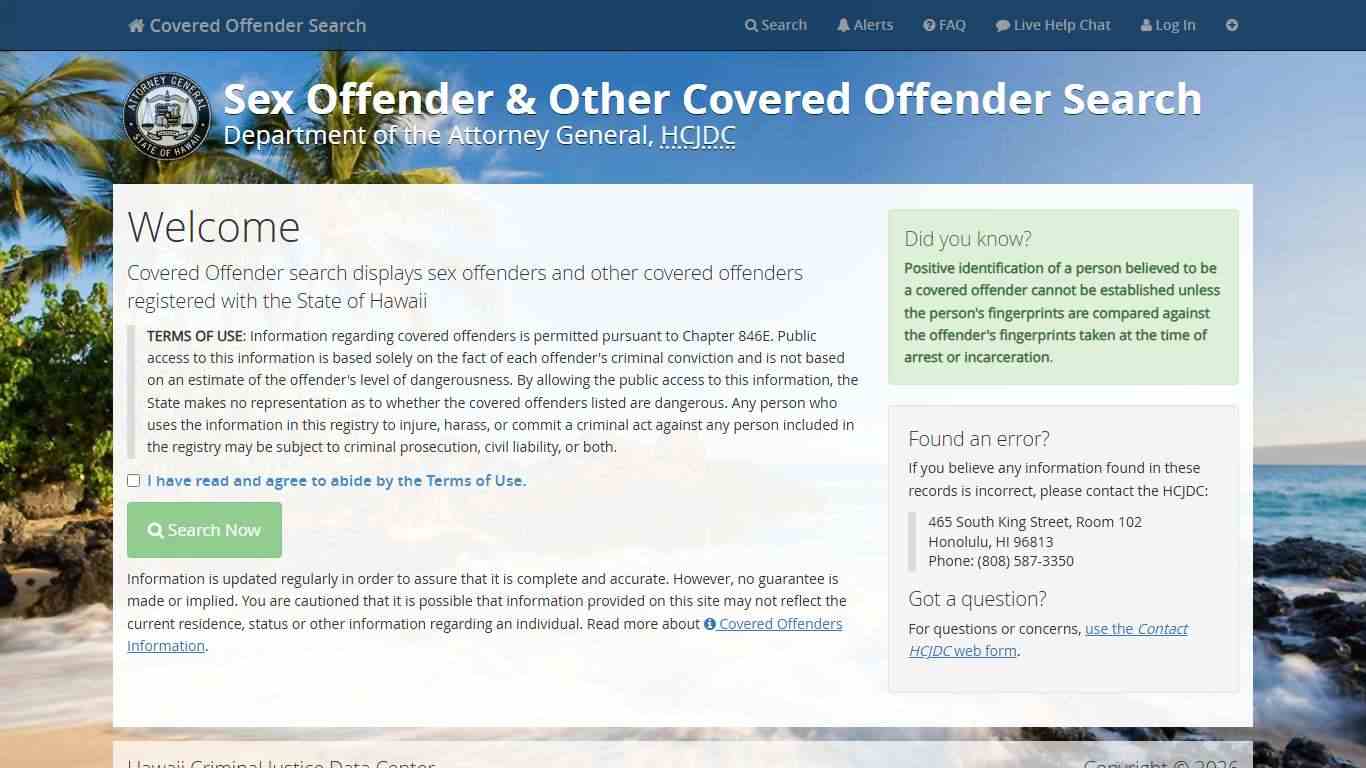 HCJDC Covered Offender Search