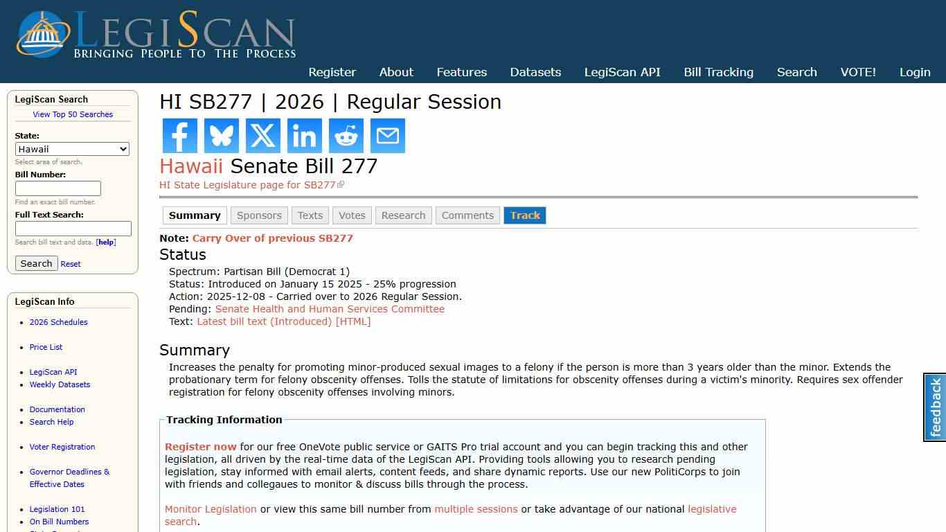 HI SB277 | 2026 | Regular Session | LegiScan