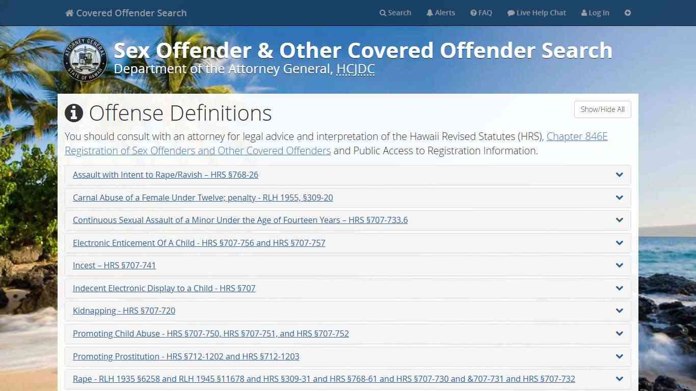 HCJDC Covered Offender Search