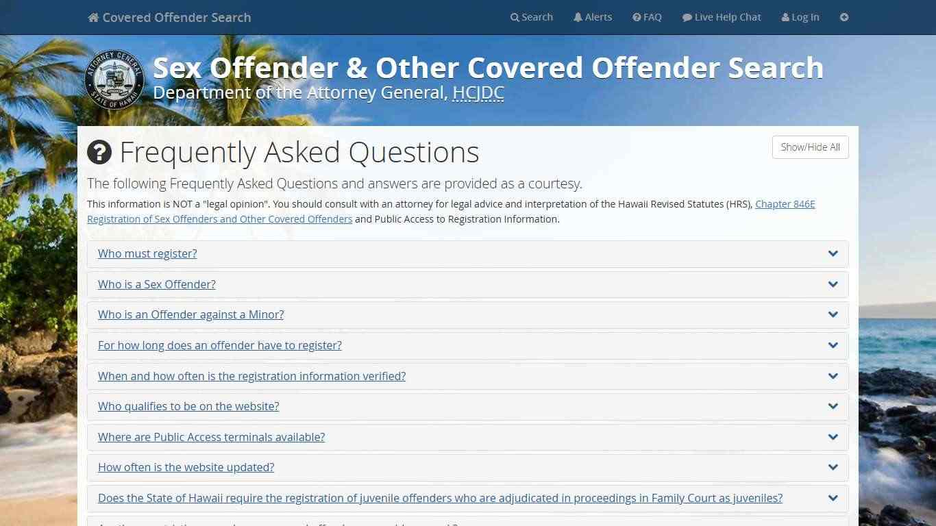 HCJDC Covered Offender Search